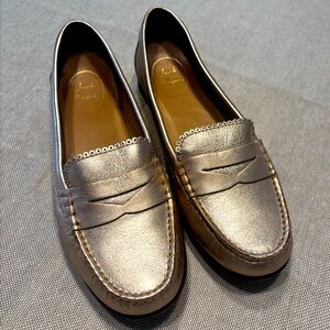 Gold leather driving loafers